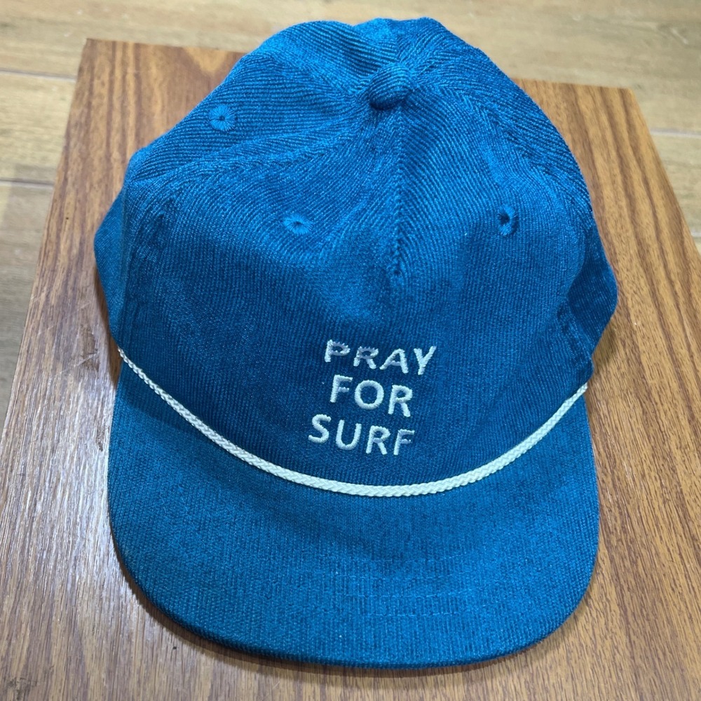 Cash & Co Kids Pray For Surf Corduroy Snapback Hat Teal Blue Rope Detail M/L